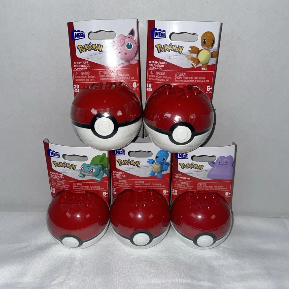 Mega Pokemon Poke Ball Building Set Lot of 5 Charmander Squirtle Bulbasaur Ditto
